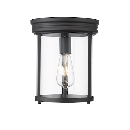 Z-Lite Thayer Flush Mount, 1-Light, 9.25 In.W x 11 In.H, Matte Black/Clear 742F9-MB